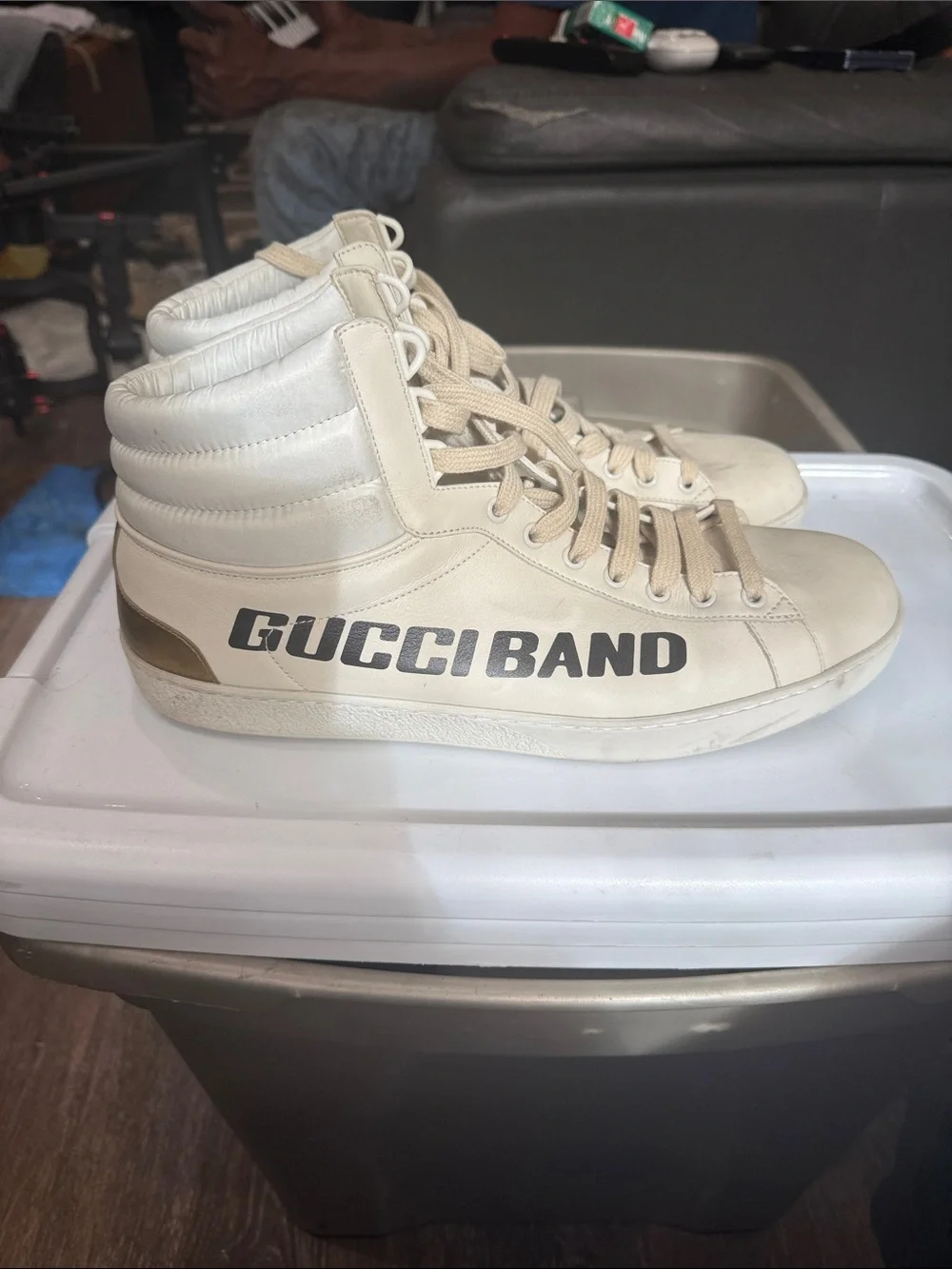 Gucci Cream/Gold GUCCI BAND High-Top Sneakers